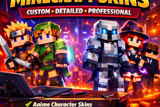 design anime movie and game minecraft skins