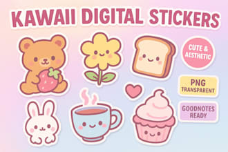 create adorable kawaii digital stickers