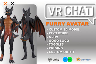 do custom vrchat avatar, furry vrc avatar, vr character, nsfw, 3d furry model