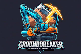 draw modern excavation construction logo