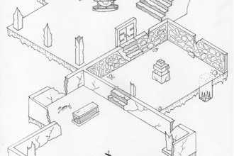 hand draw a dungeon map in an isometric style