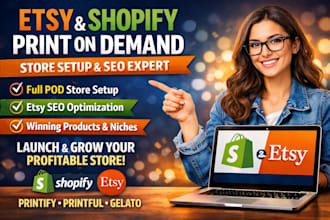 etsy shopify print on demand, etsy pod shop setup, etsy seo and etsy store setup