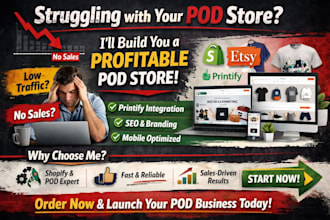 design high converting shopify, etsy, pod dropshipping store, printify