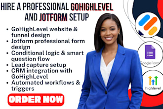 design gohighlevel website jotform landing page automation conditional logic va