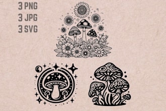 do hand drawn mushroom vector logo design