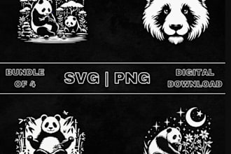 design retro hand drawn panda vector logo