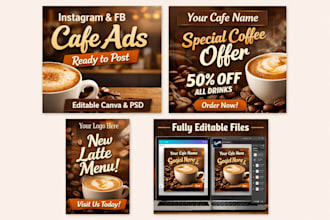 cafe coffee ads instagram facebook canva PSD