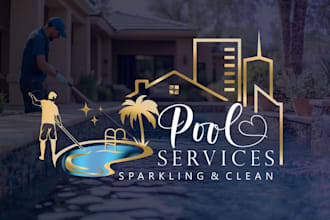 make swimming pool cleaning service logo design