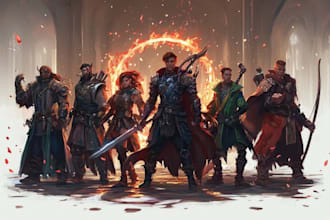 create dnd character or dnd party art illustration