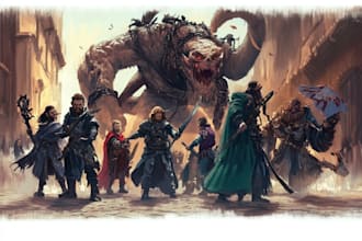 a dnd character art and dnd party, game fantasy