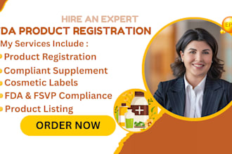 handle fda product listing,registration ,supplement labels and cosmetic labels