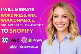 migrate squarespace, wordprees, wix or woocommerce to shopify, shopify migration