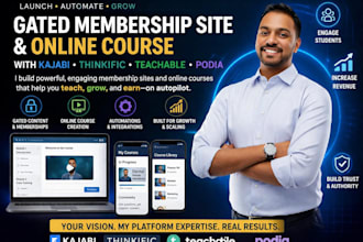 build gated membership site online course with kajabi thinkific teachable podia