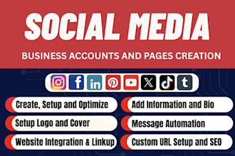 create setup all social media accounts, facebook business page, instagram page