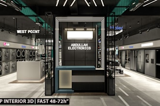 design a small shop or showroom interior in 3d fast delivery