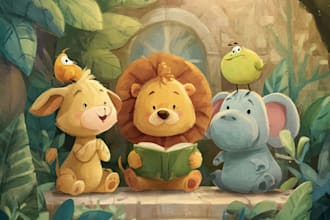 create children story book illustration with cute animals