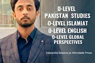 teach o level  pakistan studies, islamiat , english, global perspectives