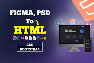 convert figma, PSD to responsive HTML CSS bootstrap