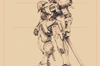 design any type of robot, armor or mecha in line art