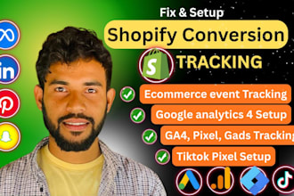 setup shopify ga4, facebook pixel, tiktok pixel ads conversion tracking by GTM