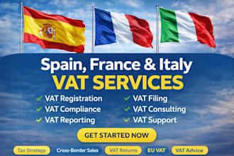 handle spain vat, france vat, italy vat registration, vat filing and compliance