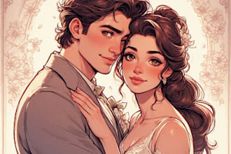 draw cute couple, family portrait illustration