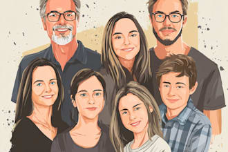 draw couple, family, wedding, group cartoon caricature