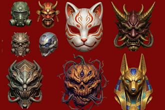 sculpt 3d mask, 3d helmet halloween mask oni mask cosplay mask for 3d printing