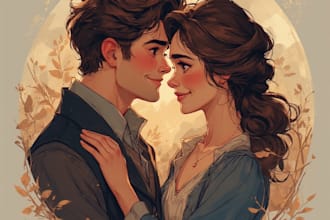 draw a cute cartoon couple portrait