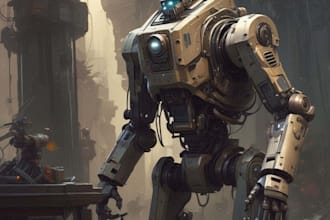 create a sci fi robot illustrations with cinematic detail