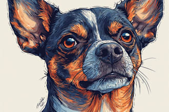 draw pop art dog cat pet potrait your choice