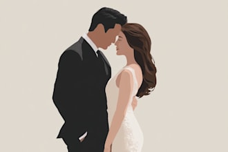 draw flat minimalist wedding couple portrait