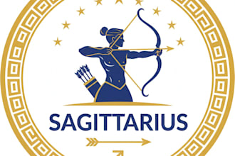 design a mystical and powerful sagittarius logo for your brand