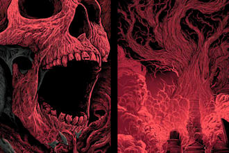 draw dark art and heavy metal horror illustration for tshirt