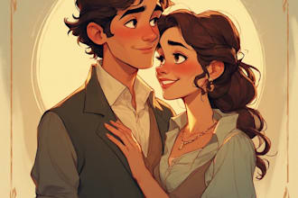 paint a romantic couple portrait in watercolor style