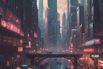 create stunning sci fi city illustrations