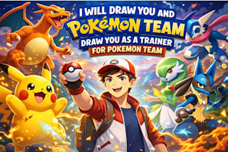 draw you and pokémon team, draw you as a training for pokémon team