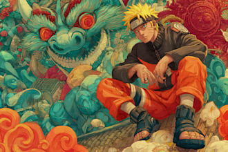 draw character in naruto anime manga style , pro