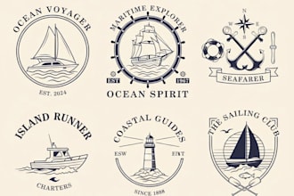 create sailing, boat, yacht, ocean, ship, marine, water nautical logo