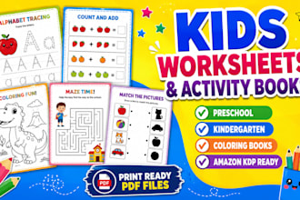 design kids worksheets, kids activity book, custom worksheets, colouring book