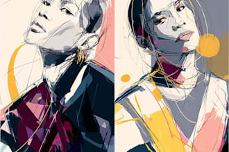 illustrate people portraits in an expressive abstract style