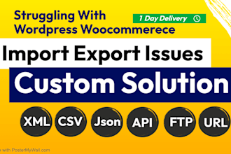 import XML, CSV, json, API, ftp, CRM, or URL data to wordpress or woocommerce