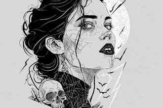draw horror and gothic line art illustrations