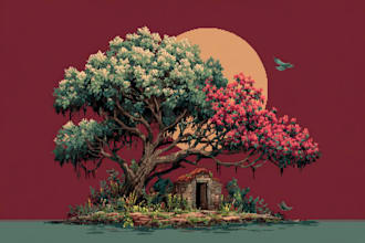 create a pixel art wallpaper or background