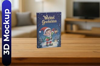 create a 3d book mockup with a suitable background