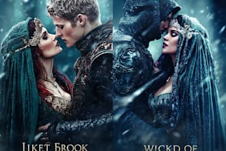 make a illustrated romance or sci fi book cover art