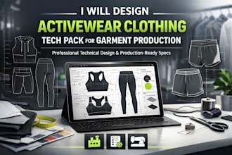 design activewear clothing techpack for garment production with technical design