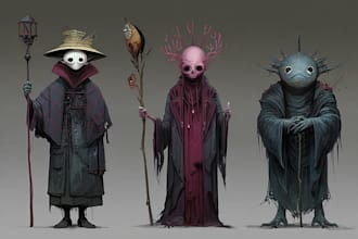 illustrate a custom fantasy horror character or dark fantasy scene