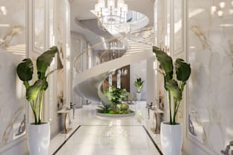luxury lobby interior design with realistic 3d