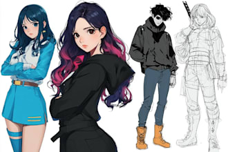 draw 2d anime character illustration concept art or  fanart